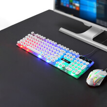 Gaming Keyboard Mouse Combo, Wired USB 104 Key Full Size, RGB Backlit White, Mechanical Feel, Floating Keycaps, Ergonomic for Gaming Office Home