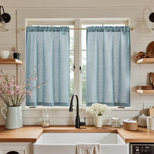 Κουρτίνες Κουζίνας Linen Tier 36", σε στυλ Farmhouse Cafe, με θήκη για ράβδους, φιλτράρισμα
