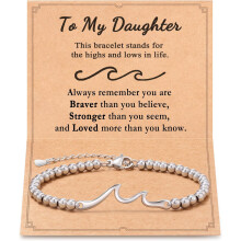 Gifts for Women/Teens, The Waves of Life I'll Through with You, Wave Bracelet for Daughter Birthday Christmas, Inspirational Gifts