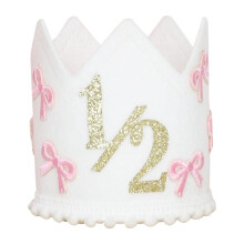 Couronne de princesse pour demi-anniversaire, nœud décoratif doré, idéale pour les petites filles.