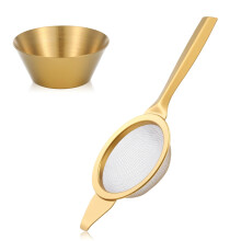 Passoire à matcha dorée de 5,6 cm (2,2 pouces), mini-passoire à thé à mailles de 30 avec poignée et base – Acier inoxydable, compatible avec