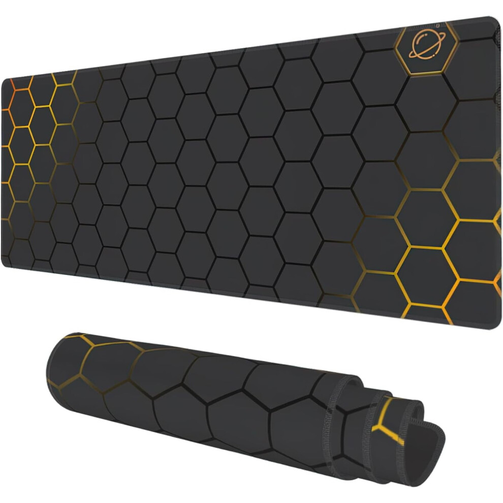 Honeycomb Desk Mat 31.5X11.8 Inch Non-Slip Black/Gold 9341593838863