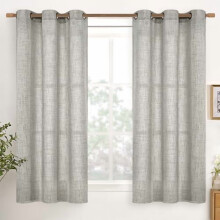 Linen Curtains 42x54 Inch, Dark Grey Semi-Sheer, Bronze Grommet, Light Filtering, 2 Panels, for Bedroom/Kitchen/Bathroom, Compatible with Standard