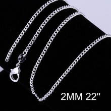 2 Stück 22 Zoll (56 cm) lange Schlangenkette aus 925er Sterlingsilber, 2 mm breit, für Damen
