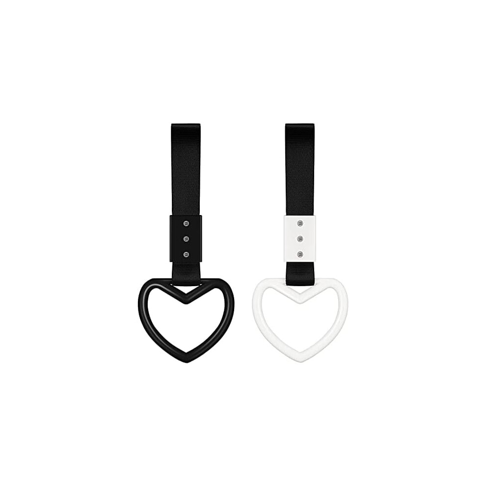 2Pc Heart-Shaped Car Handle Straps For Interior Â Drift Charm, Bumper Warning Ring Decor () Black/White 9353595452824