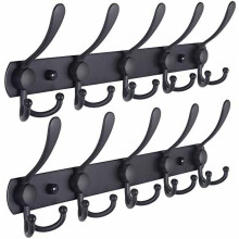 Wall-Mounted Coat Rack – 5-Tri-Hook, Heavy-Duty Stainless Steel Rail for Coats, Hats, Towels, Robes (Black, 2 Packs)