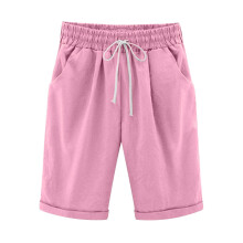 Shorts femininos de verão plus size, cor rosa, modelo Five Points, tamanho grande, em algodão e linho, com bolsos, modelo casual, em promoção