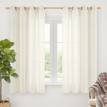 Ivory Linen Curtains 52x63 in, Light Filtering Rustic Semi-Sheer Drapes with Bronze Grommets, 2 Panels – Compatible with Farmhouse & Bedroom Decor