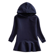 Vestido infantil com capuz, fofo, em algodão plissado, manga longa, cor sólida, folgado, confortável e casual. Roupas infantis para meninas.