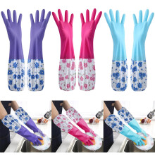 Gants de nettoyage à manchette longue Xqxayjr, en caoutchouc avec doublure floquée/coton, antidérapants – Adaptés à la vaisselle, à la