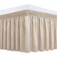 Saia de cama envolvente para cama queen size, 43 cm de altura, bege claro, elástico ajustável, resistente a rugas e desbotamento, lavável à