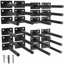 Supports d'étagère flottants noirs (lot de 24) de 12,7 cm (5 po), invisibles et dissimulés, pour étagères en bois, revêtement invisible,