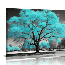 Tableau sur toile « Arbre turquoise », décoration murale turquoise, impression sur toile encadrée pour la décoration du salon et de la chambre.