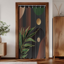 Rideau de douche bohème vert foncé, motif feuilles tropicales rétro milieu du siècle, 91 x 183 cm, compatible avec les crochets standards