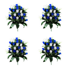 Silk Memorial Flowers for Cemetery – Artificial Rose Bouquet, Sympathy Grave Decor, All-Weather Headstone Arrangement (2 Sets)