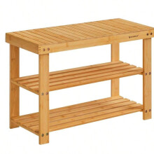 3-Tier Bamboo Shoe Rack Bench - Holds Up To 286 Lb, 11.3 X 27.6 X 17.8 Inches, Black - Suitable for Entryway/Bathroom/Bedroom