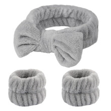Fmeida Skincare Hoofdband en Polsbandje voor Gezichtsreiniging Set - Spa haarband voor Make-up, Douche - Geel, 3-delig