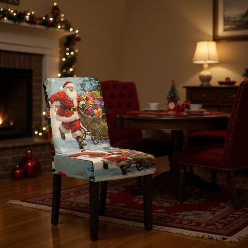 Χριστουγεννιάτικο κάλυμμα καρέκλας – 1 τεμάχιο πλενόμενο ελαστικό