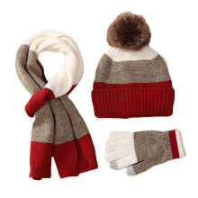 Toddler Boys Girls Winter Knitted Beanie Hat Scarf Gloves Set Children Knit Hat Warm Scarf Gloves Three Piece Thickened Pullover Hat Red One Size