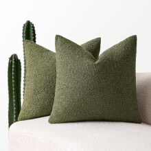 Ensemble de 2 housses de coussin bouclées 50 x 50 cm, coussins décoratifs neutres vert mousse olive, compatibles avec les garnitures standard