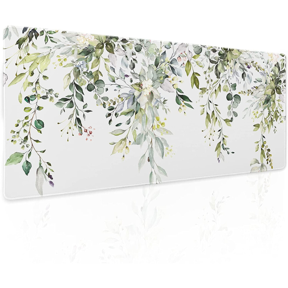 Sage Floral Xl Gaming Mouse Pad 31.511.8 In, Non-Slip Rubber Base, Stitched Edge Â Compatible With All Mice Green 9496895046611