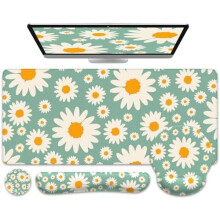 Bloemenprint XXL Bureauonderlegger 4-in-1 met polssteun, antislip ergonomische muismat voor toetsenbord en muis (Daisy)