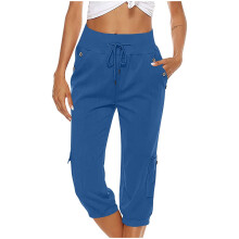Capri broek voor dames in grote maten – Casual effen broek met elastische taille, losse, rechte pijpen en wijde pijpen, inclusief zakken.