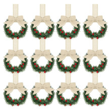 16 mini guirlandas de Natal de 10 cm com laços de fita, decoração artificial de cozinha/parede com frutinhas vermelhas – bege, compatível com