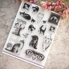 Genomskinliga stämplar, set med katter gummistämpel för scrapbooking och korttillverkningstillbehör