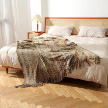 Boho Aztec Throw Blanket – Cotton Knitted, Chenille Tassels, Fringe, Soft for Bed/Couch/Chair – Compatible with Bohemian Decor