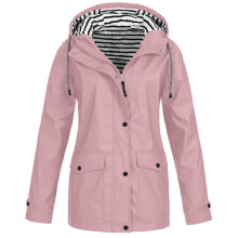 Veste imperméable à capuche pour femme, toutes saisons, coupe-vent, style sportswear décontracté, avec cordon de serrage et poches zippées –