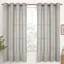 Dark Grey Linen Curtains 52x68 in, Light Filtering, 2