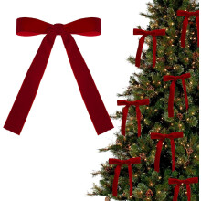 12pcs Red Velvet Christmas Tree Bows with Gold Ties, Compatible with Christmas Decorations