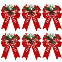 6er-Packung Christbaumschleifen und -bänder, kariert, geeignet zum Verpacken von Geschenken, für Christbaumschmuck, Kränze, für den Innen- und