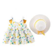 Baby pige rygløs vinge sommerkjole sommer sød tegneserie polkaprikket print ærmeløs prinsesse festkjoler med stråhat størrelse 3-4 år