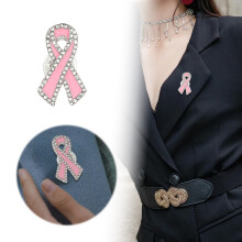 Broșe de conștientizare a cancerului - Set de 2 broșe cu panglică roz și strasuri, broșe de rever emailate pentru rochii, jachete și bijuterii