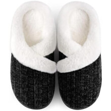 Damespantoffels van zacht materiaal – Memory Foam, fleecevoering, antislip rubberen zool, geschikt voor binnen en buiten, comfortabel voor de hele