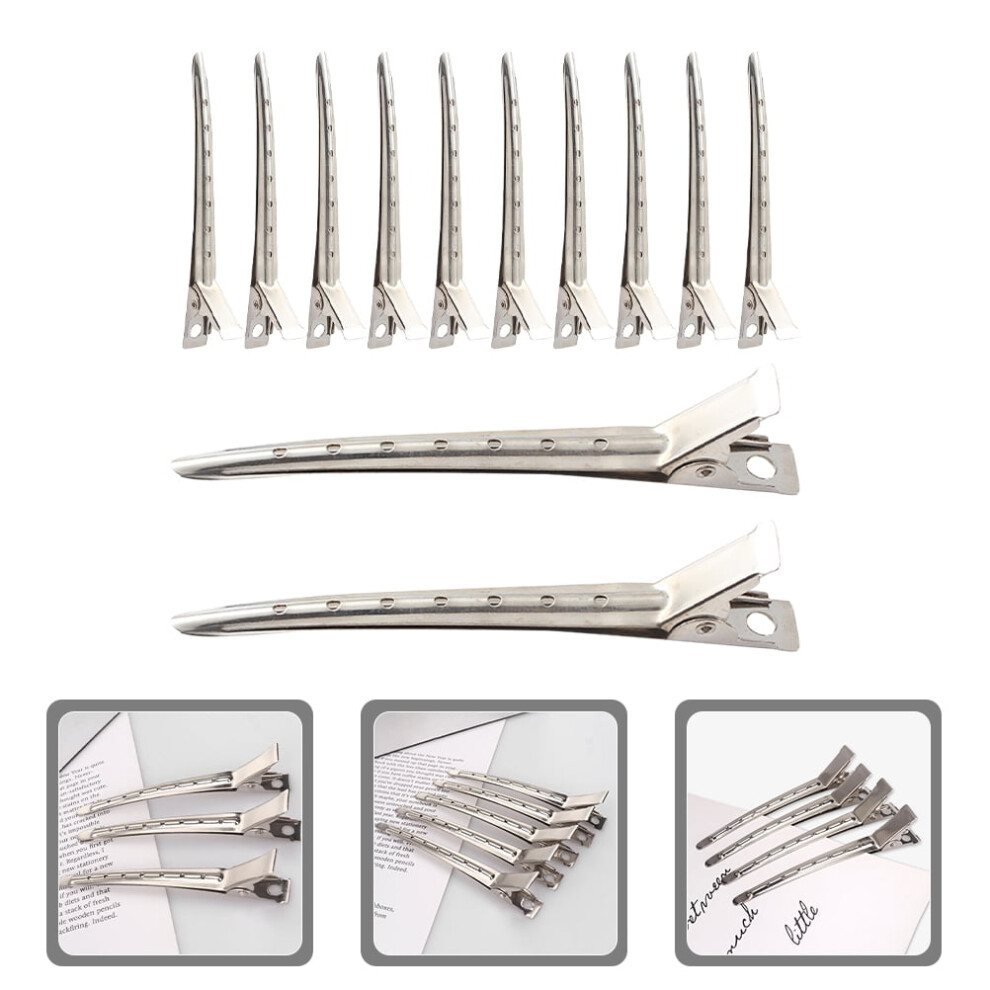 OUNONA 12Pcs Professional Barber Hair Clips Silver Metal for Styling and Haircut Sectioning