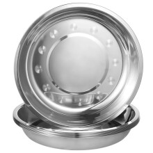 Assiettes plates rondes en acier inoxydable, lot de 6, pour pâtes, steak, salade, 24 cm x 24 cm x 3,5 cm