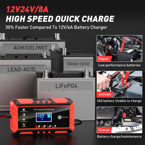 Inteligentná nabíjačka batérií 12V/24V8A s teplotnou kompenzáciou 1