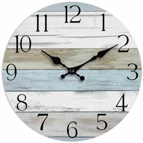 16 Inch Wooden Teal Rustic Wall Clock, Silent Battery