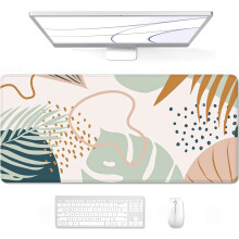 XL bureauonderlegger 31,5 x 11,8 inch, waterdicht, gestikte randen, antislip, boho-bladerendesign – compatibel met alle muizen