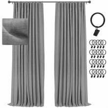 Blackout Curtains, 2-Panel Linen Textured, 100% Thermal Insulated, Dark Grey, 50"x72", +20 Ring Clips – Compatible with Standard Rods