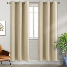 Room Darkening Curtains 84 Inches Long - Grommet Thermal Insulated Drapes Window Treatment Curtains for Bedroom, 2 Panels, 38 x 84 Inch, Beige