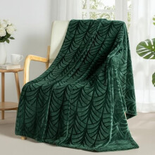 Manta de flanela de lã, 127 x 152 cm, macia e aveludada, para sofá, com estampa vintage, quente e leve, verde escuro.