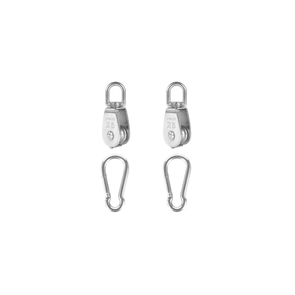 2Pcs 304 Stainless Steel M25 Single Pulley Block, Wire Rope Hanging Wire Towing Wheel, With 2Pcs Spring Snap Hook 9329345064425