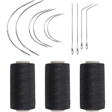 Weaving Needle Combo: 10pcs C/J/I Curved Needles + 3 Black Threads for Wig Sewing & Hair Weave Extensions, Compatible with All Weft Types