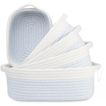 5-Pc Rectangular Cotton Rope Baskets for Organizing – Montessori, Nursery, Pet Toys, Bathroom – Compatible with Small Spaces