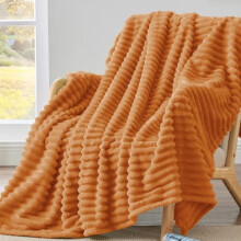 Tweepersoons deken voor bank en bed, 300 g/m² zachte en warme fleece deken, decoratieve en cadeauwaardige gestreepte deken in roestbruin voor dames