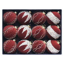 Flocked Christmas Ball Ornaments 3" Brown Set of 12